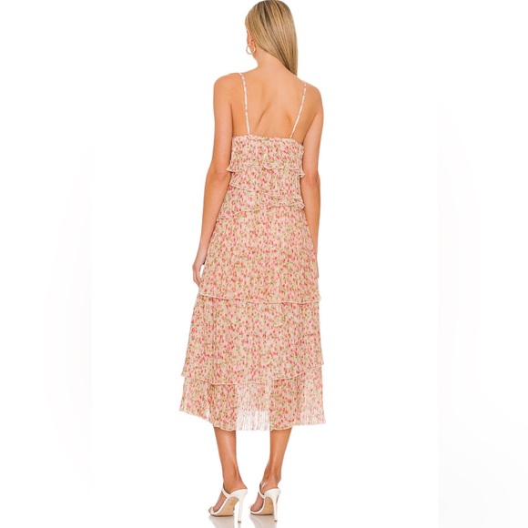 Something Navy Floral Tiered Pleated Spaghetti Strap Midi Dress Cream Pink S NWT - Picture 3 of 16